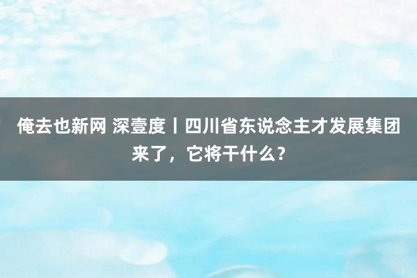   俺去也新网 深壹度丨四川省东说念主才发展集团来了，它将干什么？