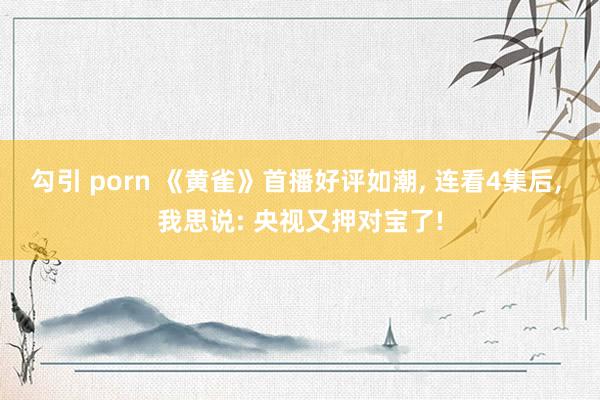 勾引 porn 《黄雀》首播好评如潮， 连看4集后， 我思说: 央视又押对宝了!